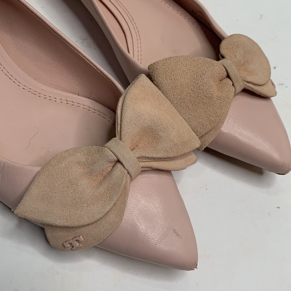 Tory Burch Rosalind Pale Pink Leather Ballet Flat with Bows S-168 Sz 7 - Picture 3 of 12